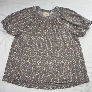 Anthropologie Maeve Top Women’s Size L Leopard Animal Print Linen Bubble Sleeves